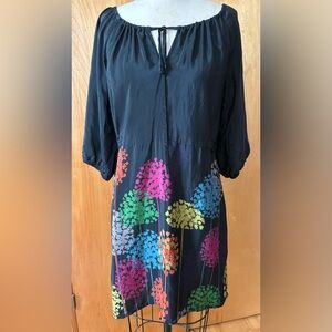 Petticoat Alley Black silk Tunic with Multicolor Florals size m new